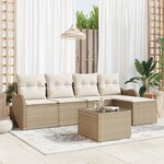 Ensemble de Canapé de Jardin 6 Pièces avec Coussins Rattan Polyéthylène Marron