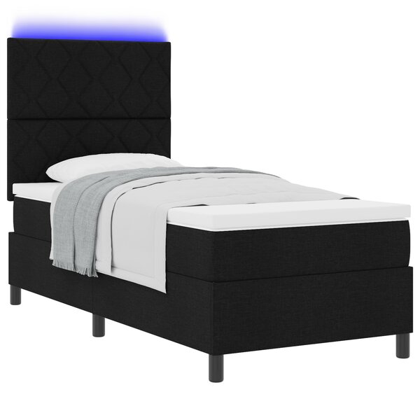 vidaXL Lit à ressorts avec matelas & LED Noir 100x200 cm Tissu