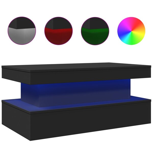 vidaXL Table basse avec lumières LED noir 90x50x40 cm