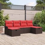 vidaXL Ensemble de canapé de jardin 6 Pièces Marron et rouge polyrotin
