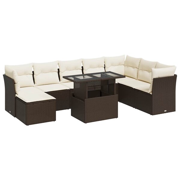 vidaXL Salon de jardin avec coussins 9 Pièces marron résine tressée