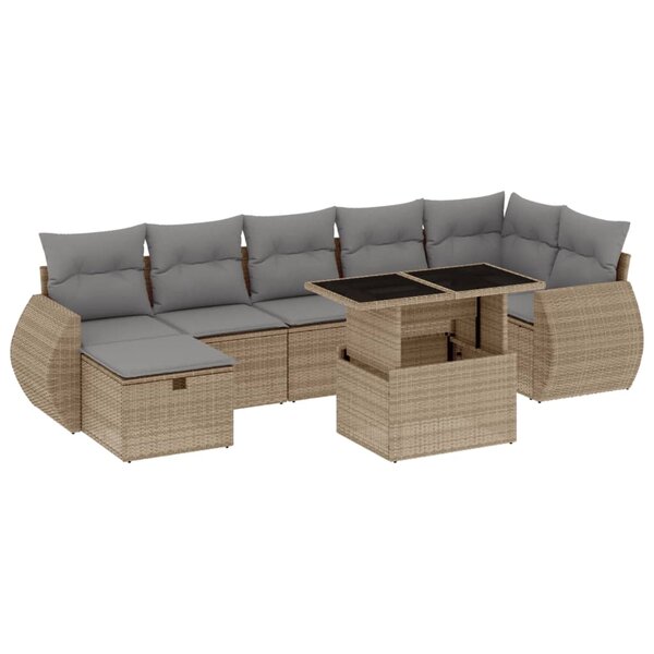 vidaXL Salon de jardin avec coussins 8 Pièces beige résine tressée