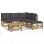 vidaXL Salon de jardin 6 Pièces avec coussins gris foncé bambou