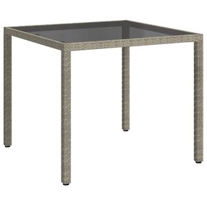 vidaXL Table de jardin 90x90x75 cm Verre trempé et résine tressée Gris