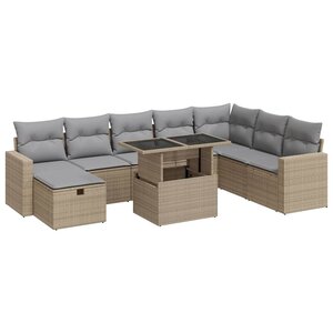 vidaXL Salon de jardin avec coussins 9 Pièces beige résine tressée