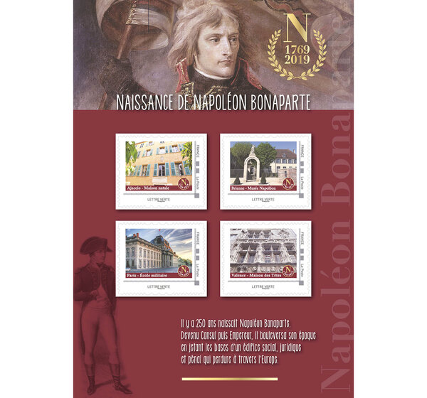 Collector 4 timbres - Naissance de Napoléon Bonaparte - Lettre Verte