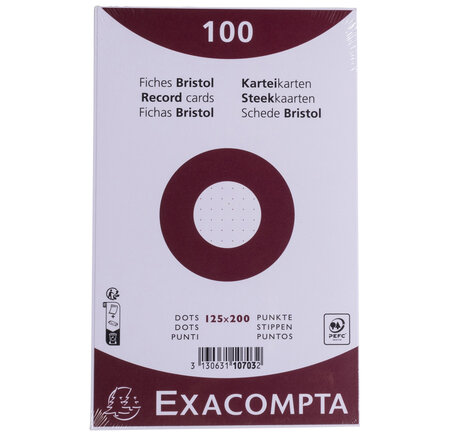 Paquet 100 Fiches Sous Film - Bristol Dots Non Perforé - 125x200mm - Blanc - X 12 - Exacompta