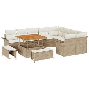 vidaXL Ensemble de Canapé de Jardin de 12 Pièces avec Coussins Beige Poly Rattan Acacia