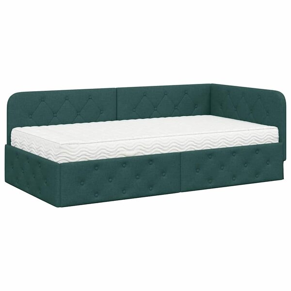 vidaXL Cadre de lit d'angle avec matelas Vert foncé 90 x 200 cm tissu
