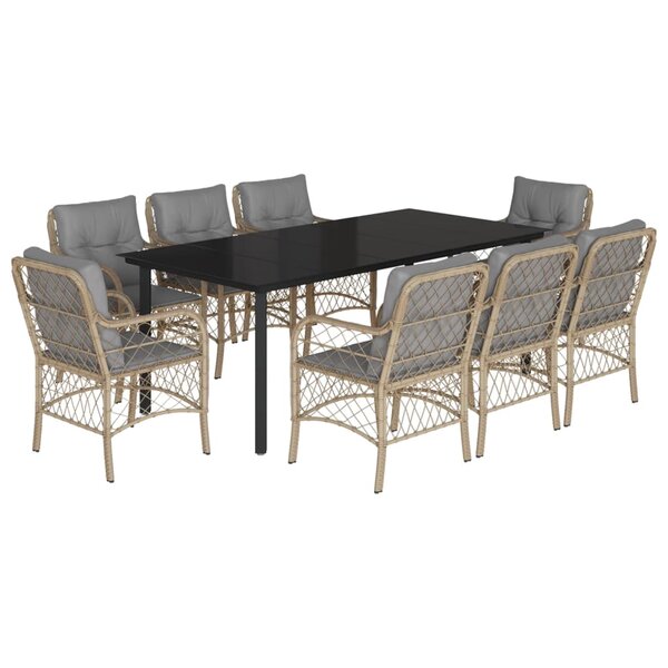 vidaXL Ensemble à manger de jardin et coussins 9 Pièces mélange beige