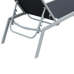Bain de soleil transat - chaise longue - design contemporain - dossier inclinable multi-positions - métal époxy textilène noir - dim. 170 x 58 x 97 cm