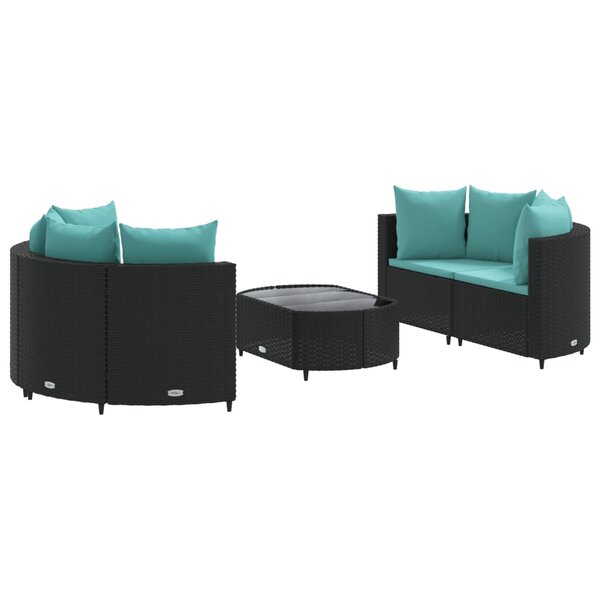 vidaXL Salon de jardin 5 Pièces avec coussins noir résine tressée