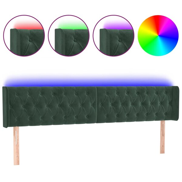vidaXL Tête de lit à LED Vert foncé 203x16x78/88 cm Velours