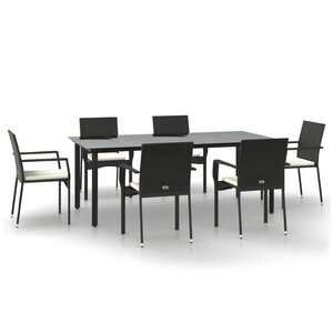 vidaXL Ensemble à manger de jardin coussins 7Pièces Noir Résine tressée