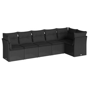 vidaXL Salon de jardin 6 Pièces avec coussins noir résine tressée