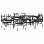 vidaXL Ensemble à manger de jardin 9Pièces noir poly rotin verre