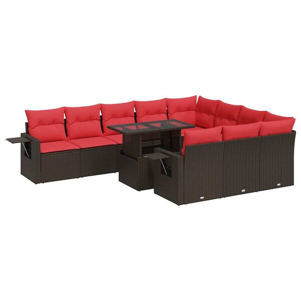 vidaXL Salon de jardin et coussins 11 Pièces marron résine tressée acacia