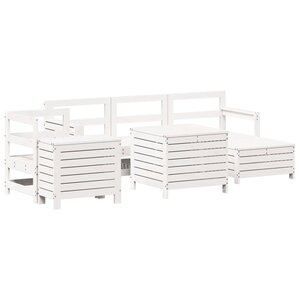 vidaXL Salon de jardin 7 Pièces blanc bois de pin massif