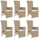 vidaXL Ensemble à manger de jardin et coussins 7 Pièces beige poly rotin