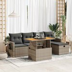 vidaXL Salon de jardin avec coussins 6 Pièces gris résine tressée acacia
