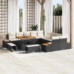 Ensemble de canapé de jardin 13 pièces avec coussins noir en poly rotin