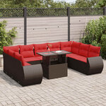 vidaXL Salon de jardin 10 Pièces et coussins marron résine tressée acacia