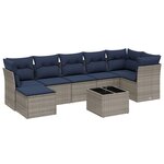 vidaXL Salon de jardin 8 Pièces avec coussins gris résine tressée