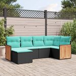 vidaXL Salon de jardin 6 Pièces avec coussins noir résine tressée
