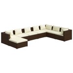 vidaXL Salon de jardin 8 Pièces avec coussins Résine tressée Marron