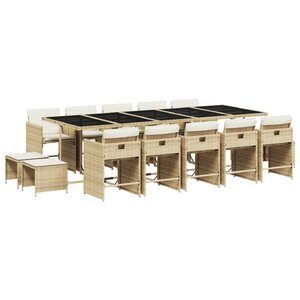 vidaXL Ensemble à manger de jardin et coussins 15 Pièces beige
