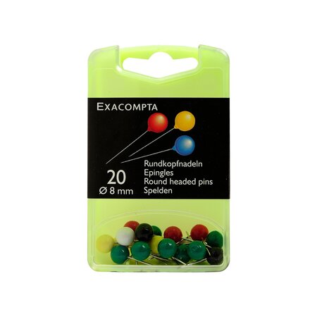 Exacompta - boîte de 20 épingles sphériques 8mm couleurs assorties
