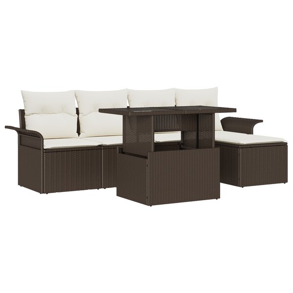 vidaXL Ensemble de Canapés de Jardin 6 Pièces avec Coussins Marron Poly Rattan