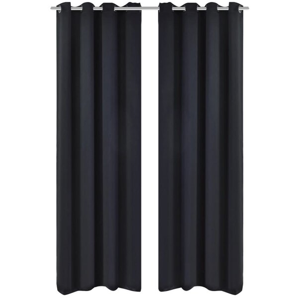 2 Pièces Rideau Blackout Occultant Noir avec Œillets en métal 135x245cm