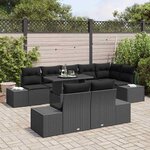 vidaXL Ensemble de canapé de jardin avec coussin 9 Pièces Noir polyrotin