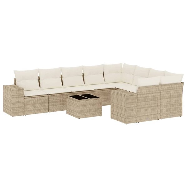 vidaXL Salon de jardin avec coussins 10 Pièces beige résine tressée