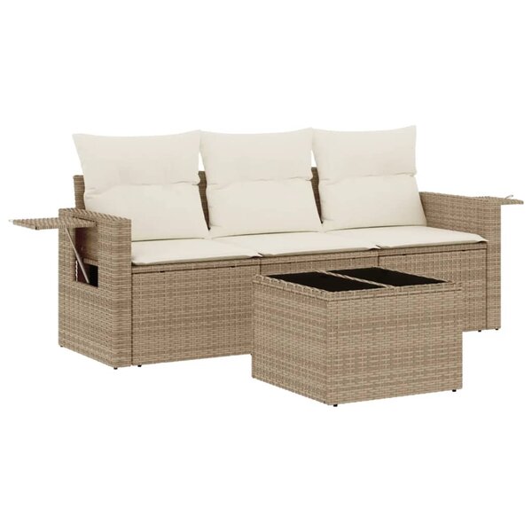 vidaXL Salon de jardin avec coussins 4 Pièces beige résine tressée