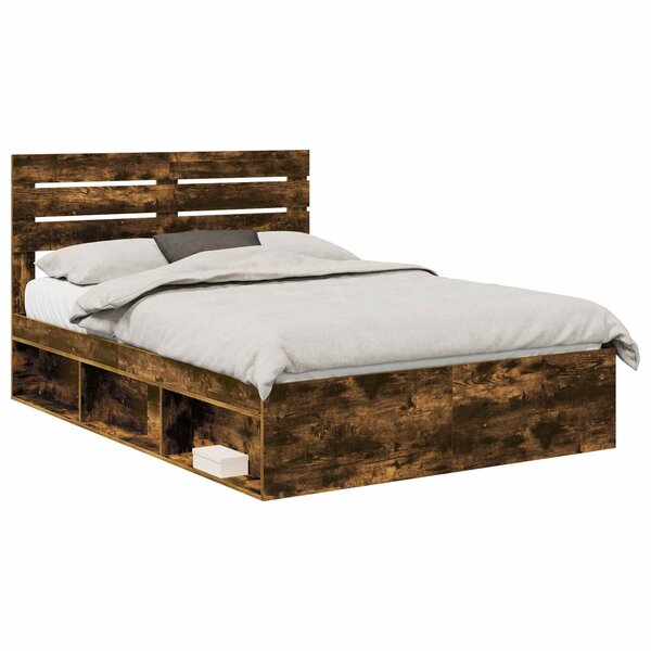 vidaXL Cadre de lit Chêne fumé 160 x 200 cm Pin massif