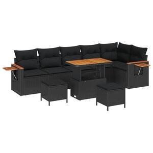 vidaXL Ensemble de canapé de jardin avec coussin 11 Pièces Noir polyrotin