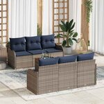 vidaXL Ensemble de canapé de jardin avec coussin 7 Pièces Gris polyrotin