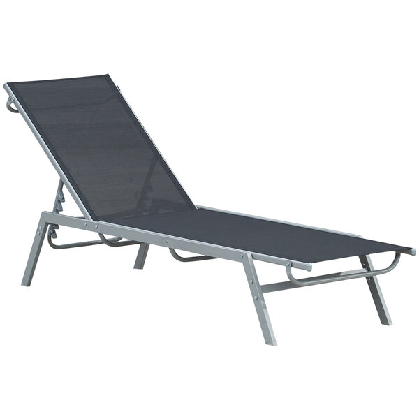 Bain de soleil transat - chaise longue - design contemporain - dossier inclinable multi-positions - métal époxy textilène noir - dim. 170 x 58 x 97 cm