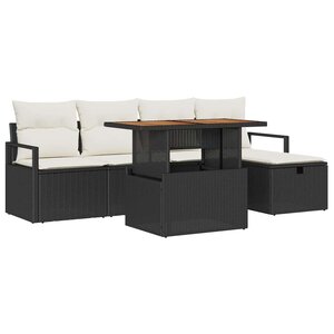 vidaXL Ensemble de canapé de jardin avec coussin 6 Pièces Noir Poly rotin