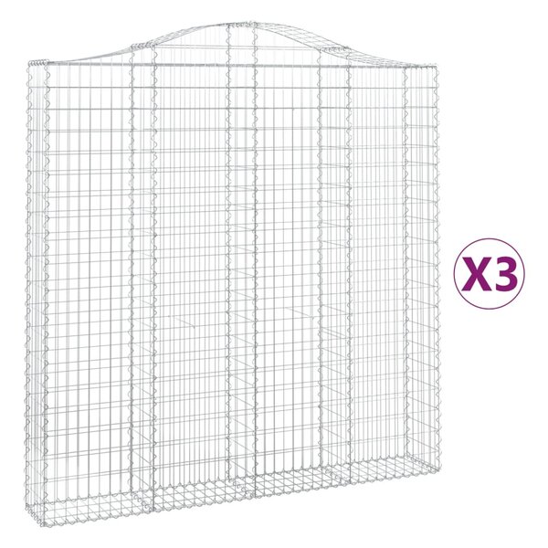 vidaXL Paniers à gabions arqués 3 Pièces 200x30x200/220 cm fer galvanisé
