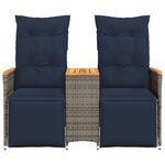 vidaXL Canapé de jardin inclinable 2 places avec Table en résine tressée grise