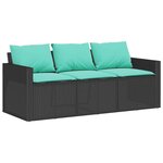 vidaXL Canapé de jardin avec coussins 3 places noir résine tressée