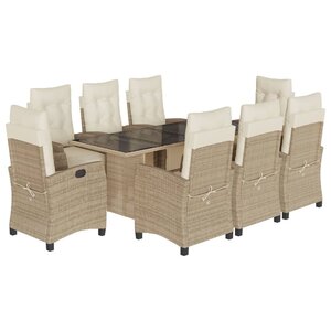 vidaXL Ensemble à manger de jardin et coussins 9 Pièces beige Poly rotin