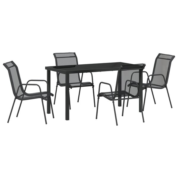 vidaXL Ensemble de repas de jardin de 5 pièces en textilène noir et acier