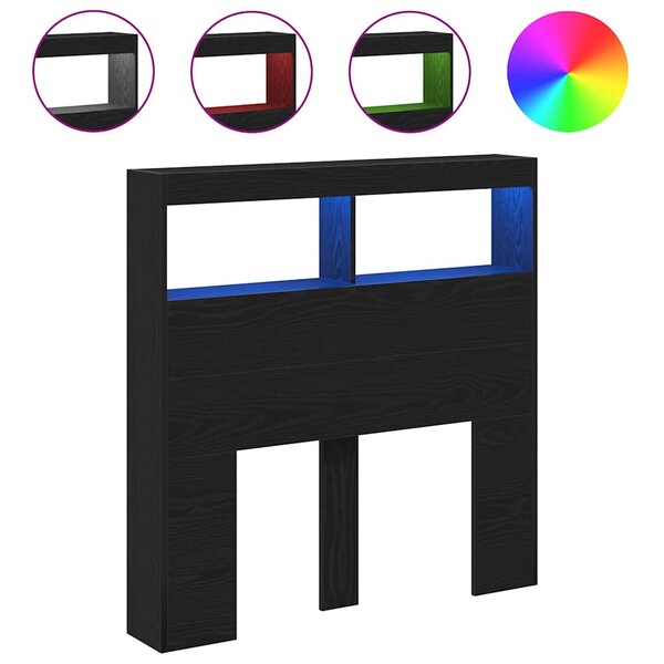 vidaXL Armoire tête de lit avec LED chêne noir 100x17x102 cm