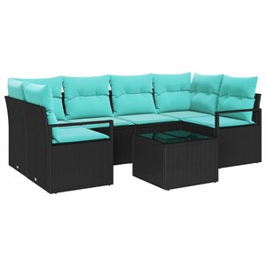 vidaXL Ensemble de Canapés 7 Pièces Noir et Bleu polyrotin