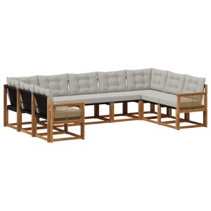 vidaXL Ensemble de canapés d'extérieur 9 Pièces Naturel et gris clair