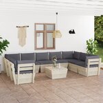 vidaXL Salon de jardin palette 10 Pièces avec coussins Épicéa imprégné